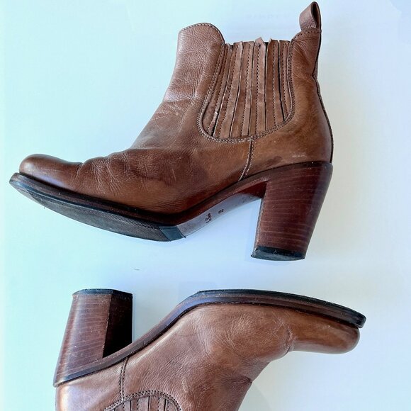 Vero Cuoio Leather Brown Chunky Heel Booties Distressed Make in Italy - Picture 8 of 14
